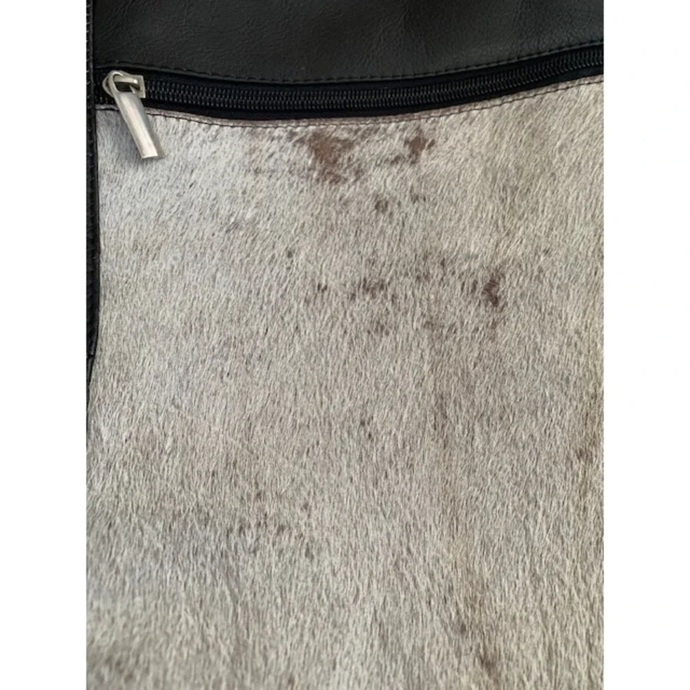 Black Leather Calf Hair Messenger Crossbody Bag Western‎ Boho Travel Organizer